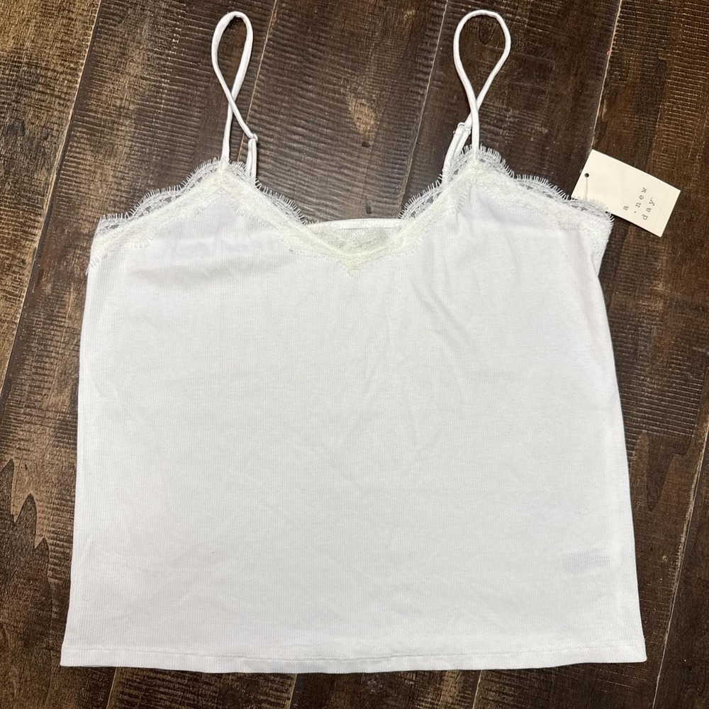 A New Day White Lace Trim Cami Top with Adjustable Straps